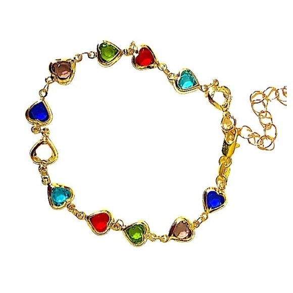 Heart Multicolor Zircon Gold Plated Bracelet - Picture 4 of 4